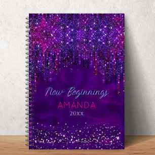 New beginnings Purple faux glitter Drips custom Notebook