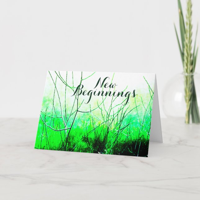 "New Beginnings" Shades of Green Floral Design Card (Front)