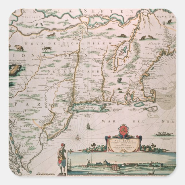 New Belgium, plate from 'Atlas Contractus' c.1671 Square Sticker (Front)