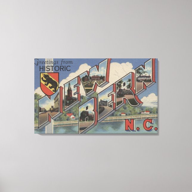New Bern, North Carolina - Large Letter Scenes Canvas Print (Front)