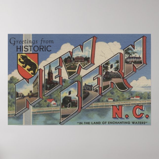 New Bern, North Carolina - Large Letter Scenes Poster (Front)