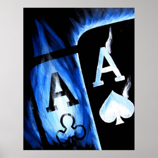 NEW BIGGER BLUE FLAMING POCKET ACES POKER ART POSTER
