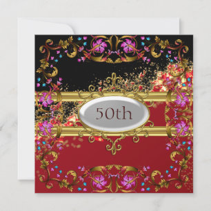 New Black Red Birthday Party Flower Frame Invitation