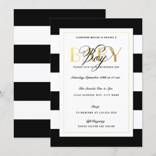 NEW Black & White Stripe Baby Boy Shower Gold Invitation