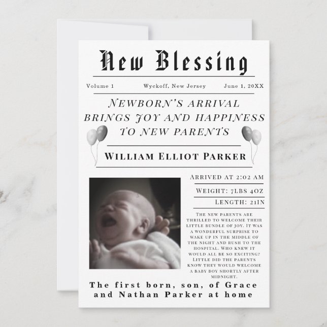 New Blessing Birth Announcement (Front)
