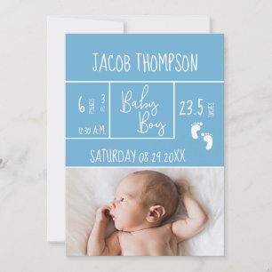 New Blue Baby Boy Birth Announcement Birth Stats