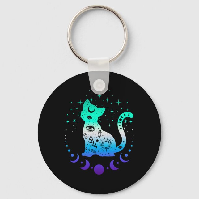 New Blue Gay Male Mlm Pride Flag, Astrology Cat  Key Ring (Front)