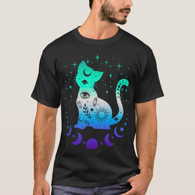 New Blue Gay Male Mlm Pride Flag, Astrology Cat  T-Shirt (Front)