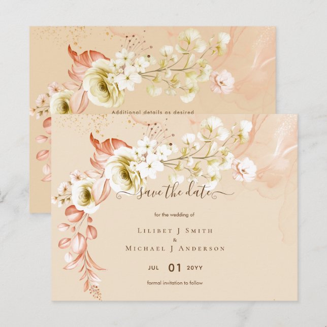 NEW! Boho Floral Wedding Save Dates Postcard (Front/Back)