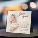 New born Baby Photo Birth Announcement  Keepsake Plaque<br><div class="desc">Introducing the elegant baby photo birth announcement keepsake plaque, a beautiful and timeless way to commemorate the arrival of your precious little one. This stunning plaque features a high-quality photo of your newborn in soft pastel hues, adding a delicate touch to the overall aesthetic. The plaque is customizable with your...</div>