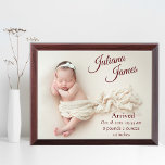 New born Baby Photo Birth Announcement plaque<br><div class="desc">Introducing the elegant baby photo birth announcement keepsake plaque, a beautiful and timeless way to commemorate the arrival of your precious little one. This stunning plaque features a high-quality photo of your newborn in soft pastel hues, adding a delicate touch to the overall aesthetic. The plaque is customisable with your...</div>