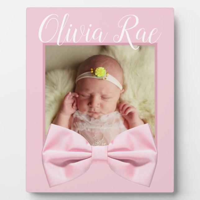 New Born Pink Bow Baby Picture plaque (Front)
