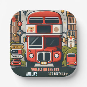 New Boy Cute Girl Tour City Party Bus 1st Birthday Paper Plate