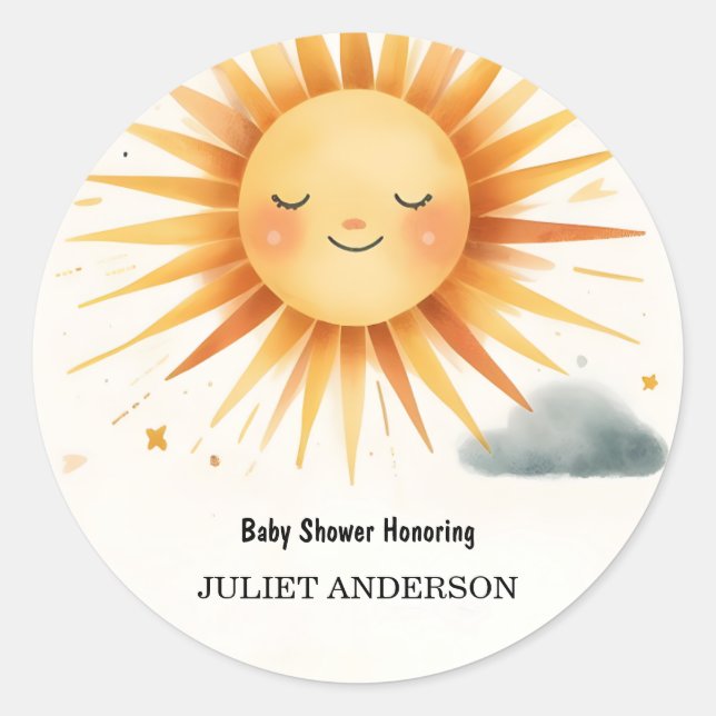 New Boy Pink Unique Sky Cloud Sunshine Baby Shower Classic Round Sticker (Front)