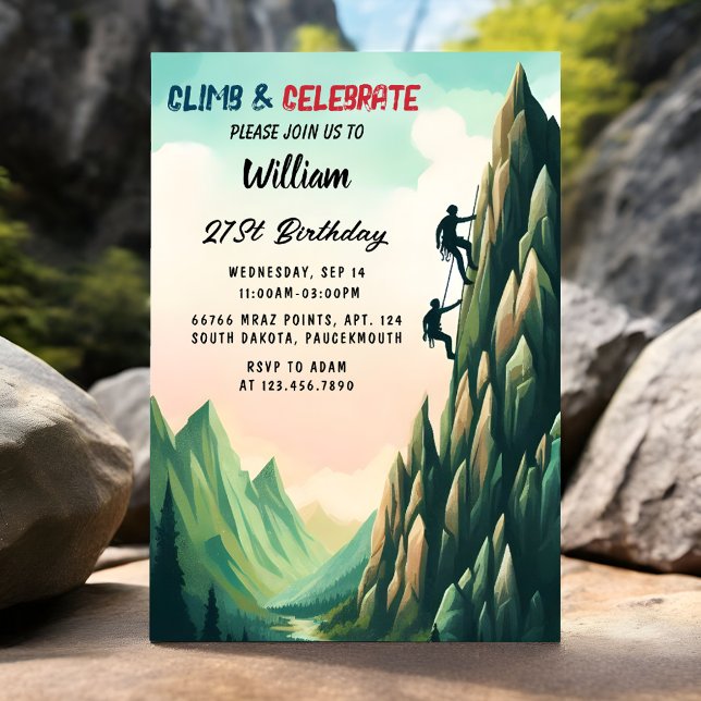 New Boy Tree Fun Cliff Rock Climbing 21st Birthday Invitation (Creator Uploaded)