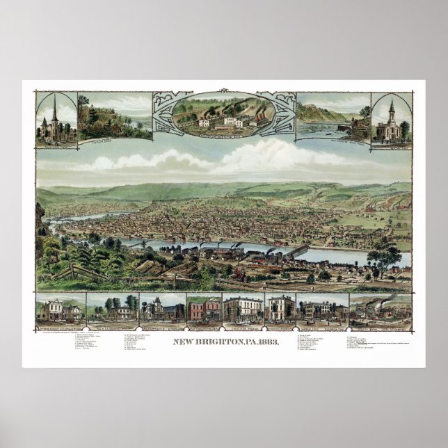 New Brighton, PA Panoramic Map - 1883 Poster (Front)