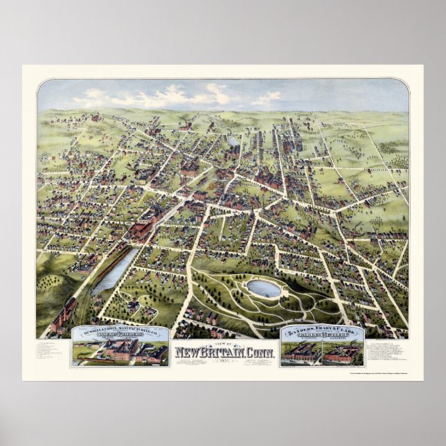 New Britain, CT Panoramic Map - 1875 Poster (Front)
