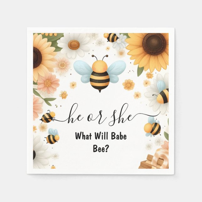 New Bug Daisy Bloom Rustic Busy Bee Gender Reveal Napkin (Front)