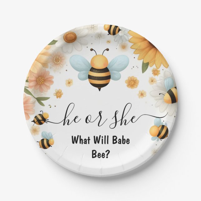 New Bug Daisy Bloom Rustic Busy Bee Gender Reveal Paper Plate (Front)