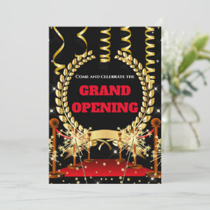 New business grand opening laurel wreath gold red  invitation