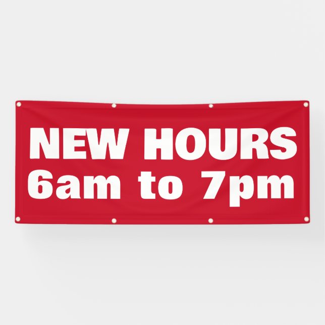 New Business Hours Bold Red Outdoor Banner (Horizontal)