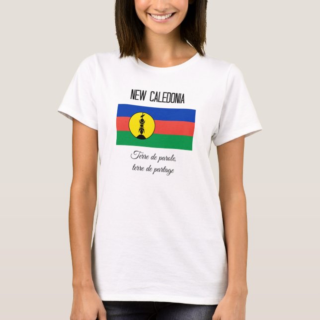 New Caledonia, Flag and Motto (Fr) T-Shirt (Front)