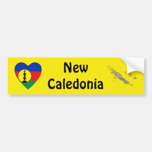 New Caledonia Flag Heart + Map Bumper Sticker