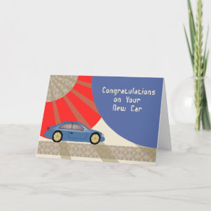 New Car Congratulations, Blue Car, Contemporary Card