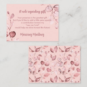 New Car Fund   Pink Rose Gold Botanical Cash Gift Enclosure Card