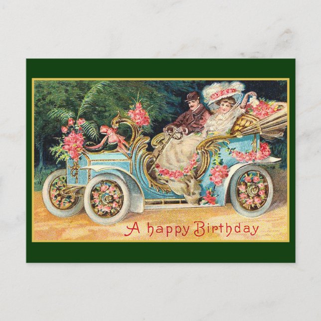 New Car Happy Birthday Fine Vintage Postcard (Front)