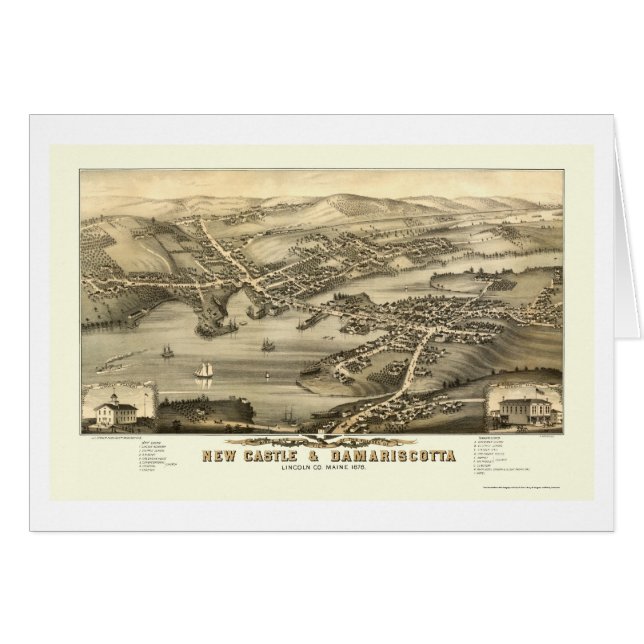New Castle & Damariscotta, ME Panoramic Map - 1878 (Front Horizontal)