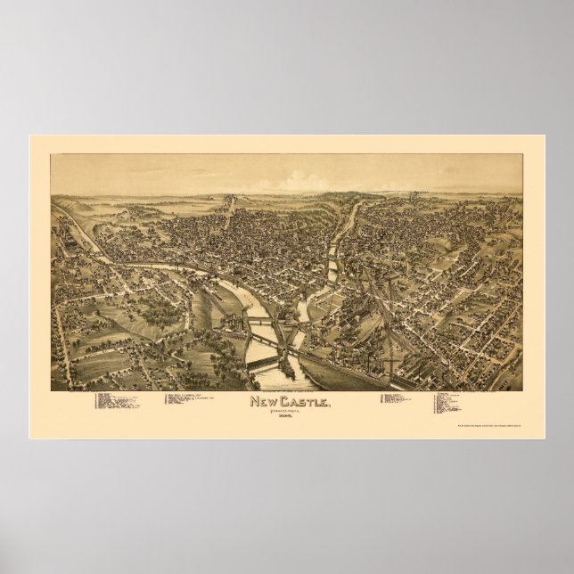 New Castle, PA Panoramic Map - 1896 Poster (Front)