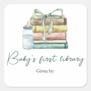 new chapter baby shower - baby's first library square sticker