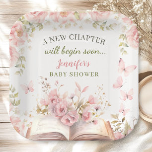 New Chapter Baby Shower Girl Pink Butterflies Paper Plate