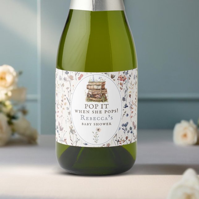 New chapter baby shower, pop it when she pops! sparkling wine label (Creator Uploaded)