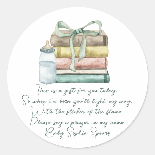 New chapter baby shower - Prayer candle label (Front)