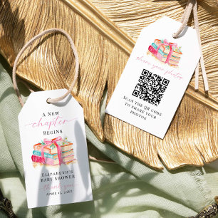 New Chapter Baby Shower Share Photo QR 2-Sided Gift Tags