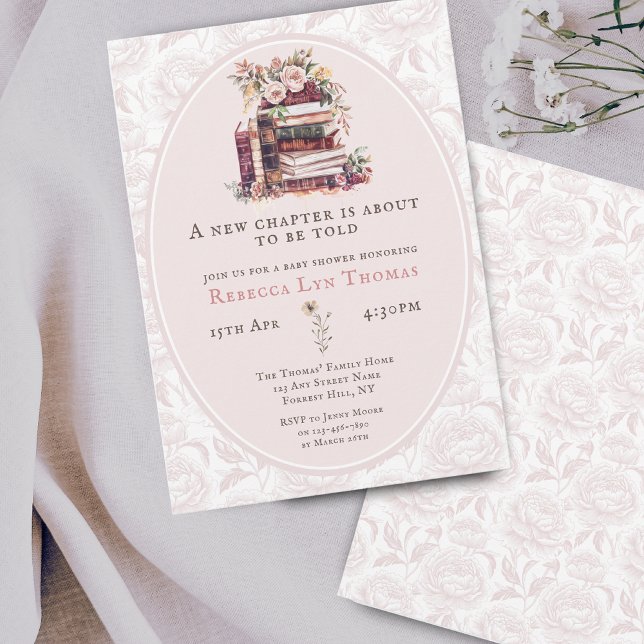 New chapter baby shower watercolor, blush peony invitation (Creator Uploaded)