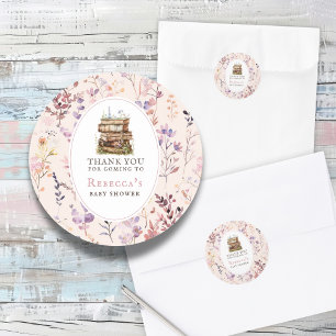 New chapter baby shower watercolor, wildflower classic round sticker