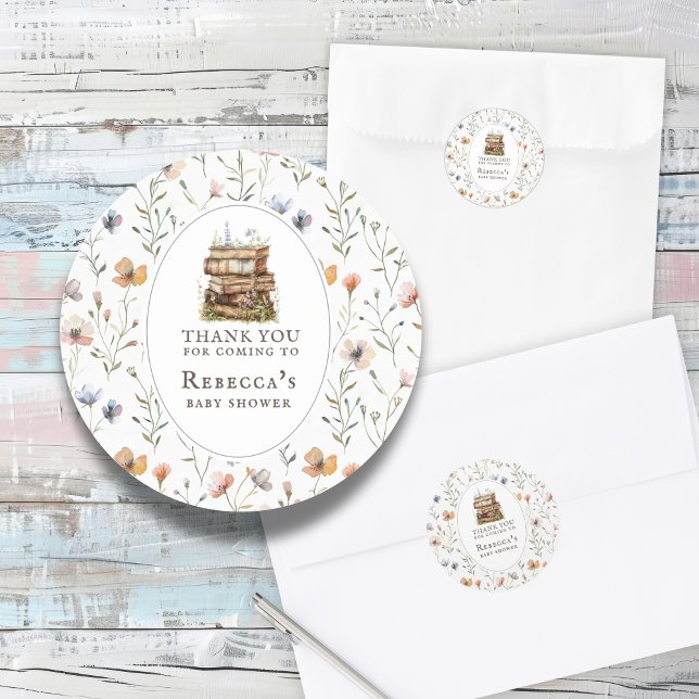 New chapter baby shower watercolor, wildflower classic round sticker (Creator Uploaded)