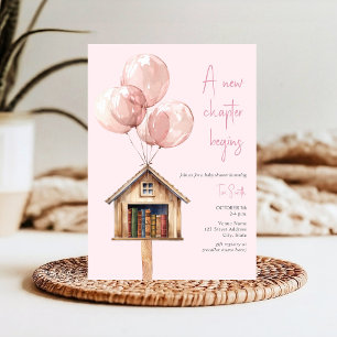 New Chapter Balloons Library Book Baby Shower Pink Invitation