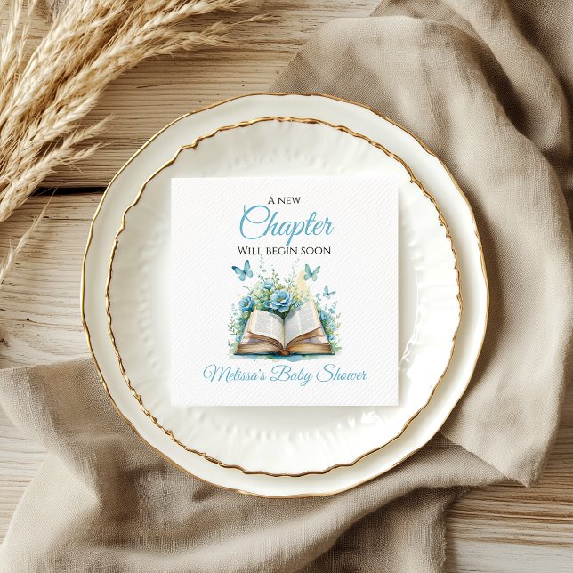 New Chapter Begin Blue Boy Brunch Book Baby Shower Napkin (Creator Uploaded)