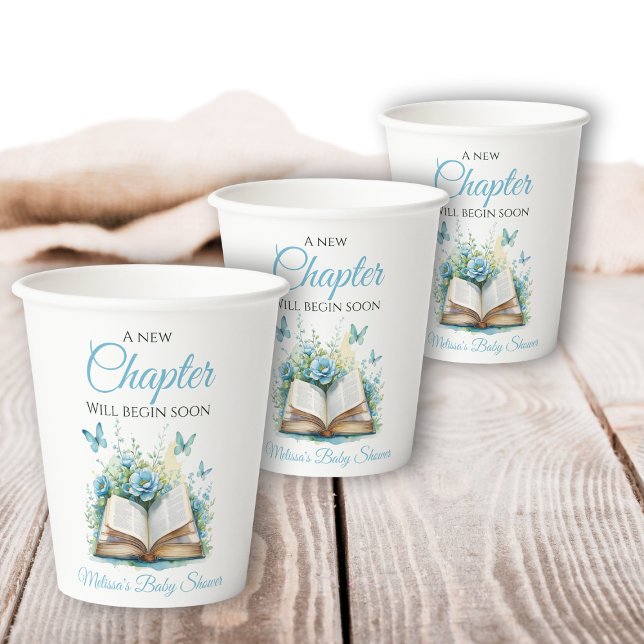 New Chapter Begin Blue Boy Brunch Book Baby Shower Paper Cups (Creator Uploaded)