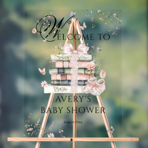 New Chapter Begin Book Wildflower Baby Girl Shower Acrylic Sign