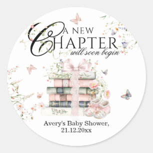 New Chapter Begin Book Wildflower Baby Girl Shower Classic Round Sticker