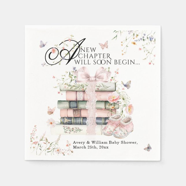 New Chapter Begin Book Wildflower Baby Girl Shower Napkin (Front)