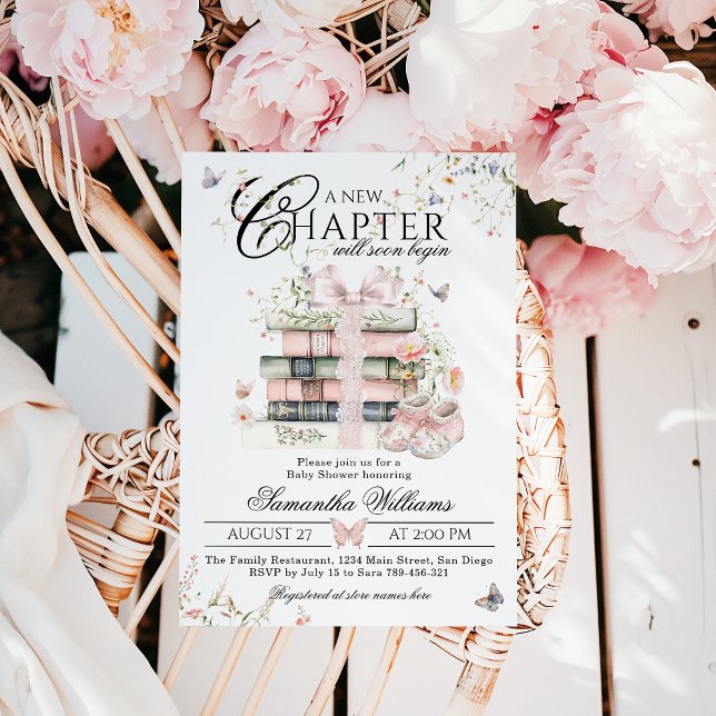 New Chapter Begin Floral Bow Book Baby Girl Shower Invitation (Creator Uploaded)