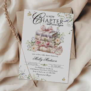 New Chapter Begin Floral Bow Book Baby Shower Invitation