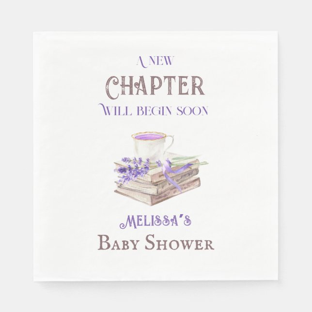 New Chapter Begin Lavender Brunch Book Baby Shower Napkin (Front)