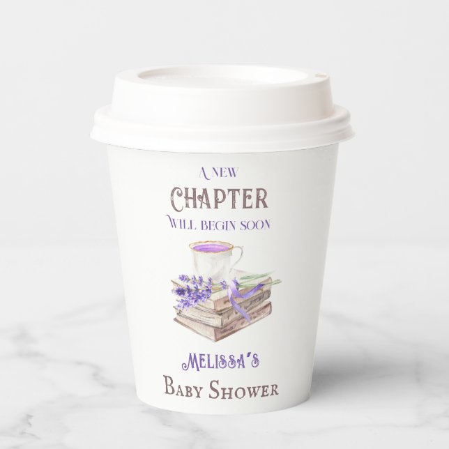 New Chapter Begin Lavender Brunch Book Baby Shower Paper Cups (Front)